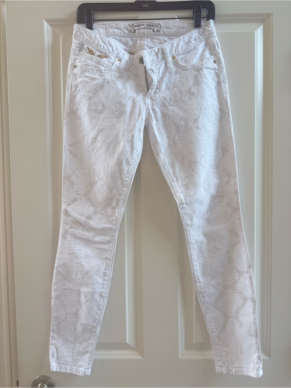 Robin's Jean White Snake-Print Skinny Jeans